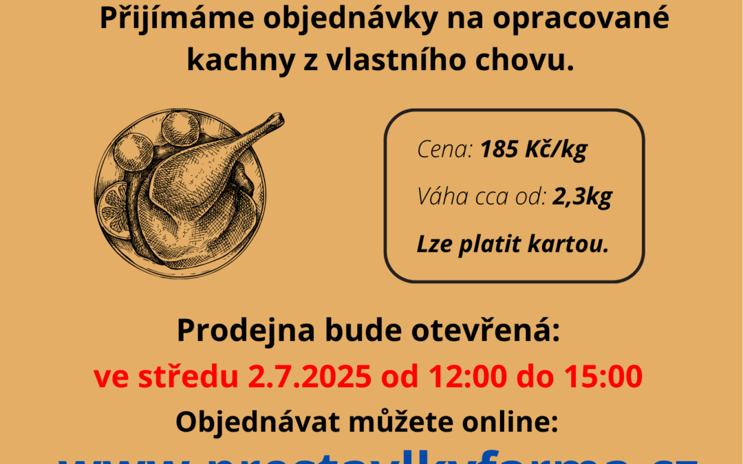 Přijímáme objednávky na opracované farmářské kachny.